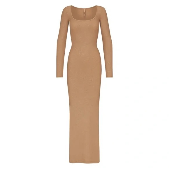 SKIMS Camel Long Sleeve Maxi Dress Shimmer - Picture 2 of 7